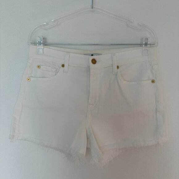 7 for All Mankind Denim Cut-Off Shorts White 27 - Picture 3 of 10